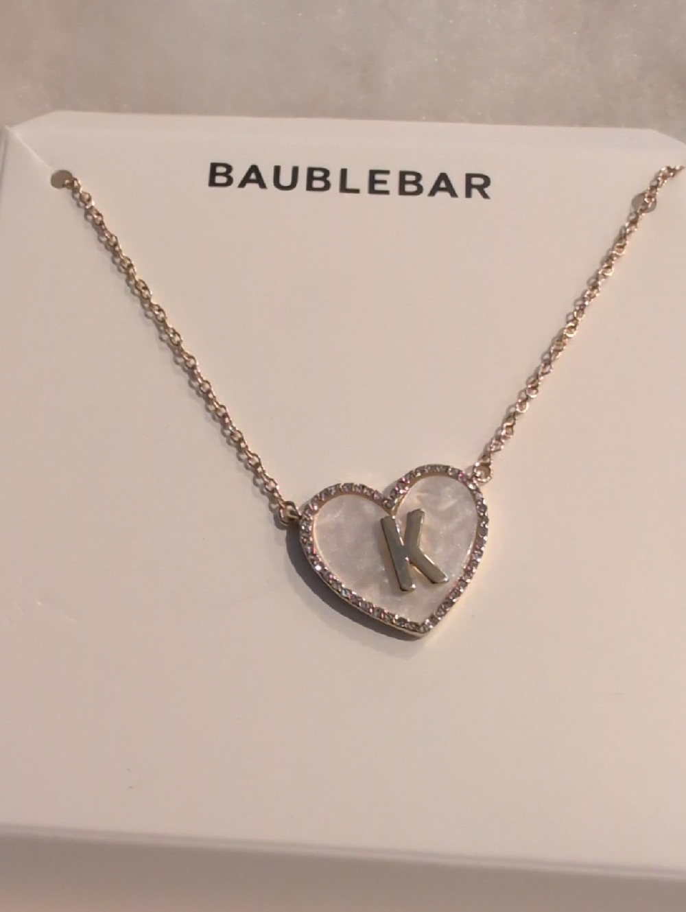 BaubleBar Women's White Heart Initial Pendant Necklace Initial K